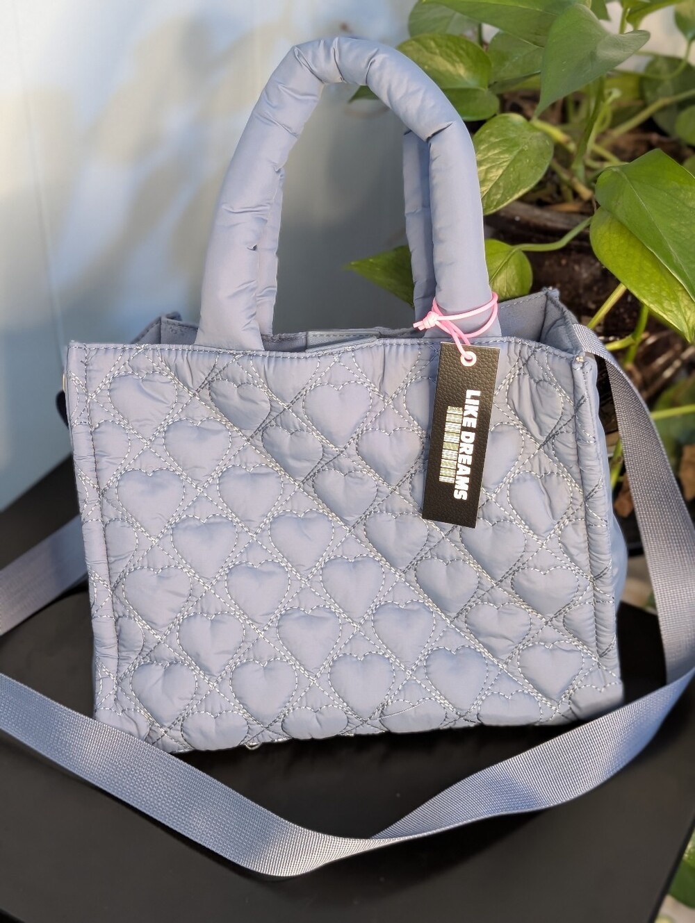 Like Dreams Quilted Heart Crossbody Bag - Light Blue